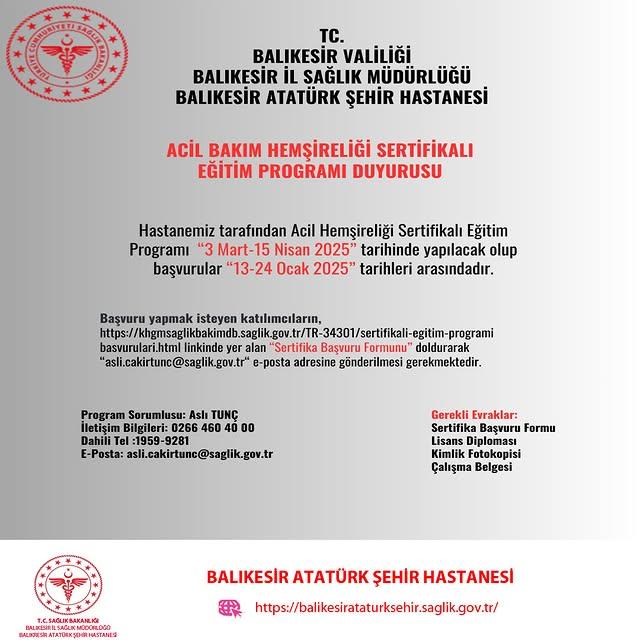 Acil Bakım Hemşireliği Eğitimi İçin Başvurular Başlıyor