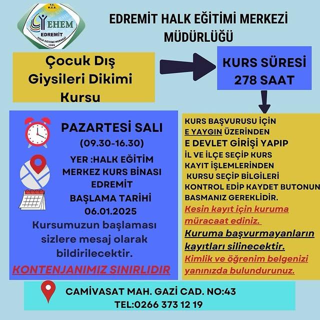 Edremit Halk Eğitimi Merkezi'nden Yeni Kurs Fırsatları