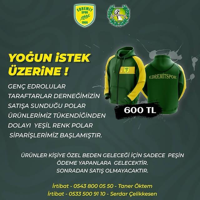 Edremitspor Taraftarları İçin Özel Yeşil Polar Siparişleri Başladı