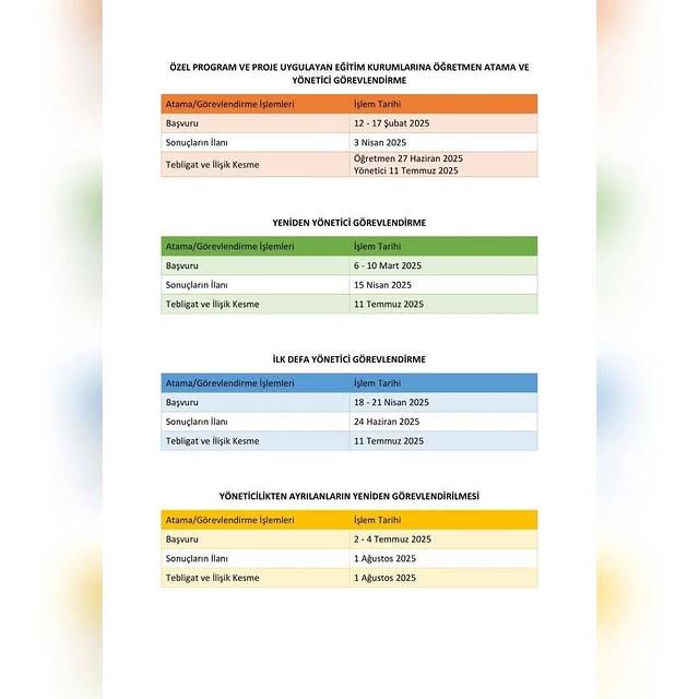 2025 Yılı İçin Yönetici ve Öğretmen Yer Değiştirme Takvimleri Açıklandı