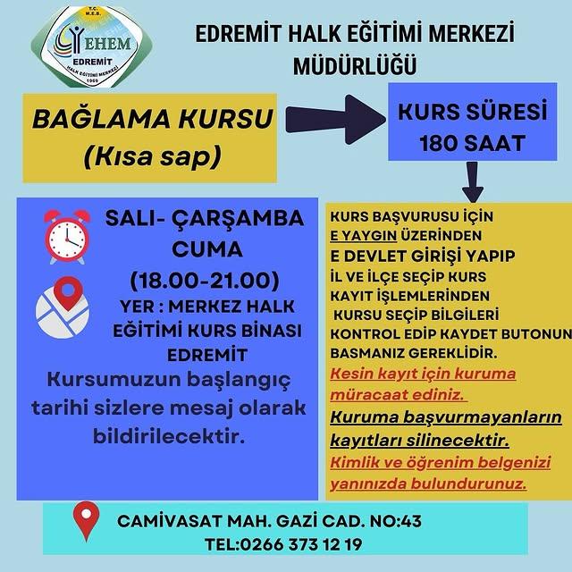 Edremit Halk Eğitimi Merkezi'nden Yeni Kurs Duyurusu