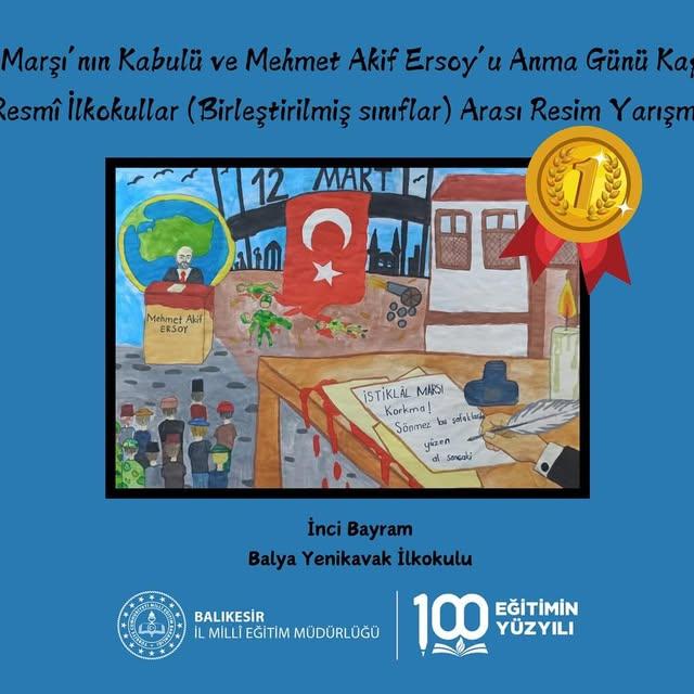 İnci Bayram, İstiklal Marşı Resim Yarışmasında İl Birincisi Oldu