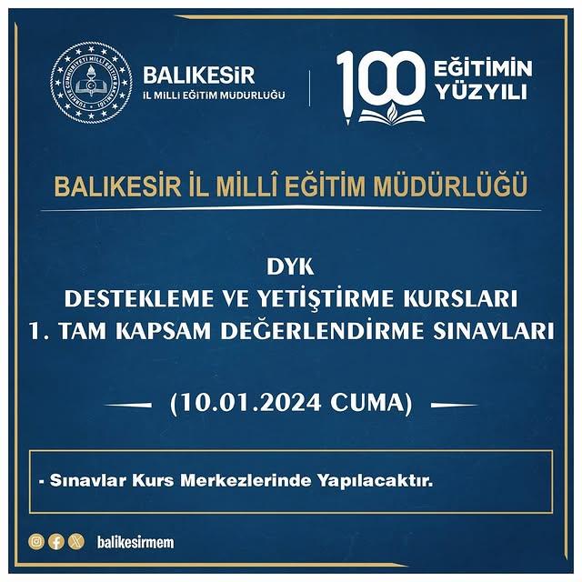 Balıkesir'de Destekleme ve Yetiştirme Kursları Değerlendirme Sınavları Düzenleniyor