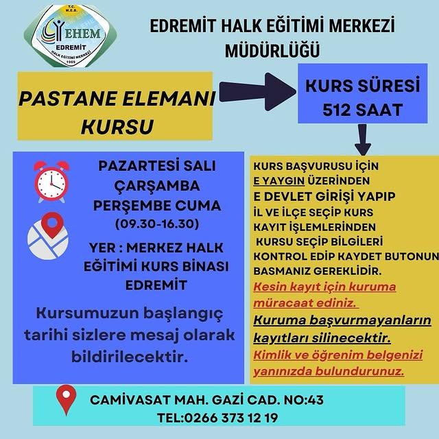 Edremit Halk Eğitimi Merkezi'nde Yeni Kurslar Başlıyor