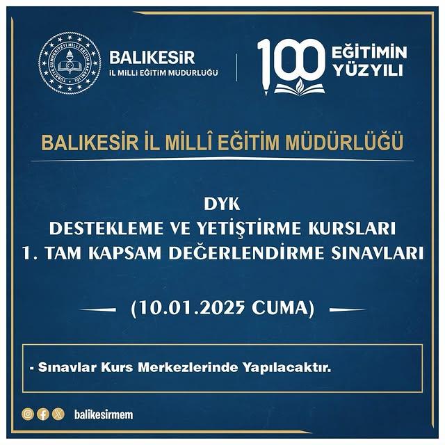 Destekleme ve Yetiştirme Kursları Değerlendirme Sınavı Düzenlenecek