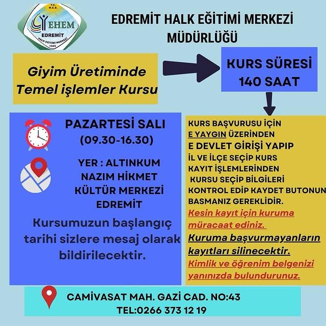 Edremit'te Giyim Kursları Başlıyor