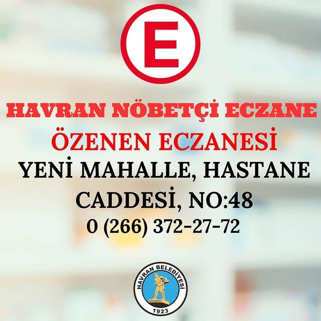 Havran'da Bugün Nöbetçi Eczane: Özenen Eczanesi