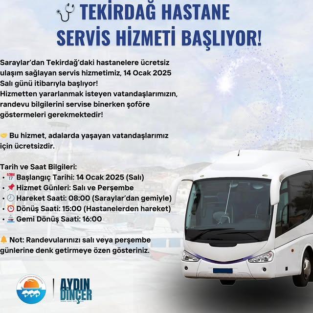 Adalardan Tekirdağ'a Ücretsiz Sağlık Servis Hizmeti Başlıyor