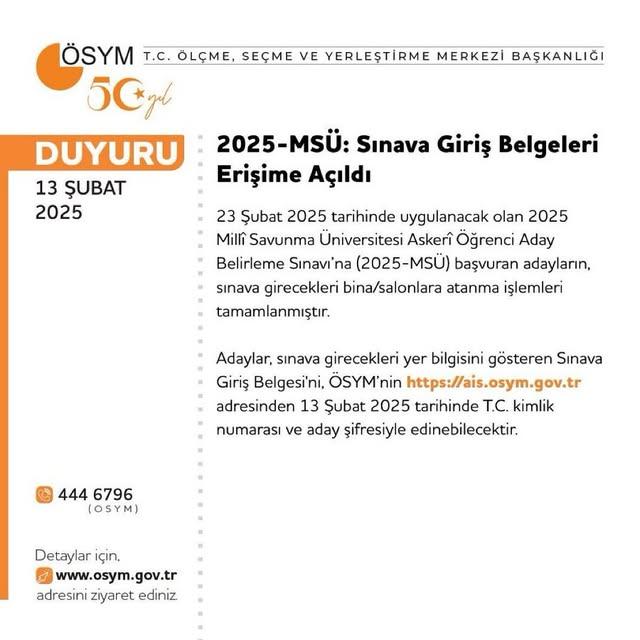 MSÜ 2025 Sınav Giriş Belgeleri Erişime Açıldı