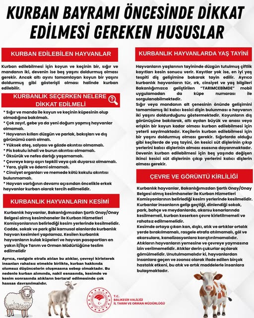 Kurban Bayramı Öncesinde Dikkat Edilmesi Gereken Hususlar