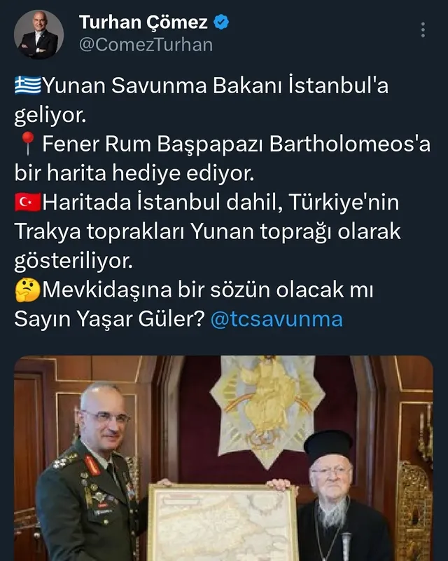 Yunan Savunma Bakanı'na Harita Hediyesi Tepki Çekti