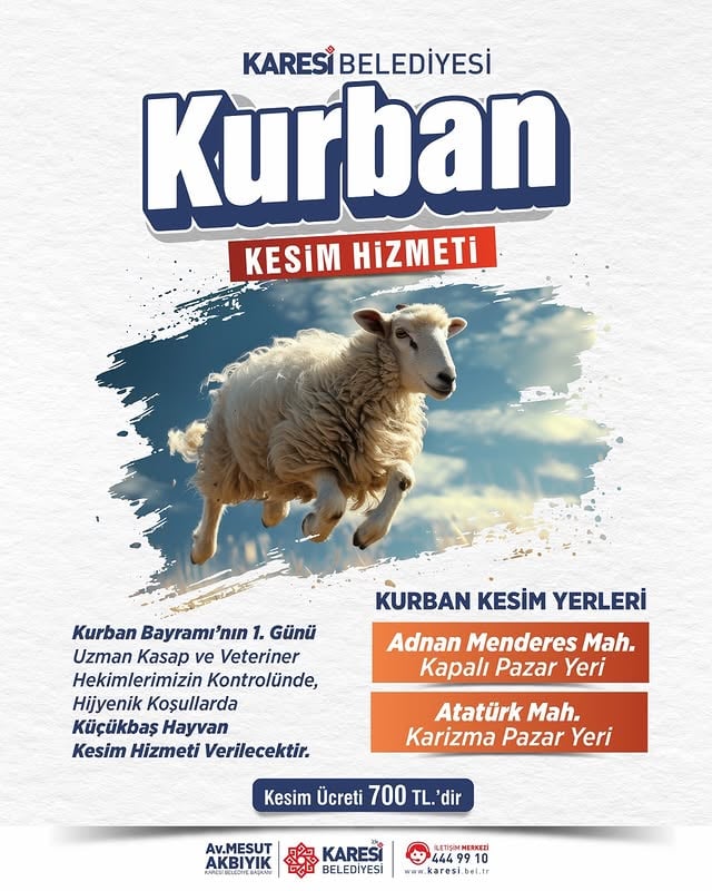 Karesi Belediyesi Kurban Bayramı Kesim Yerleri Duyurusu