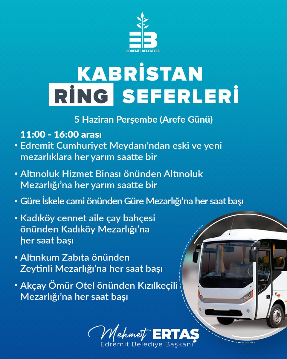 Edremit Belediyesi Mezarlıklara Ücretsiz Ring Seferleri Düzenliyor