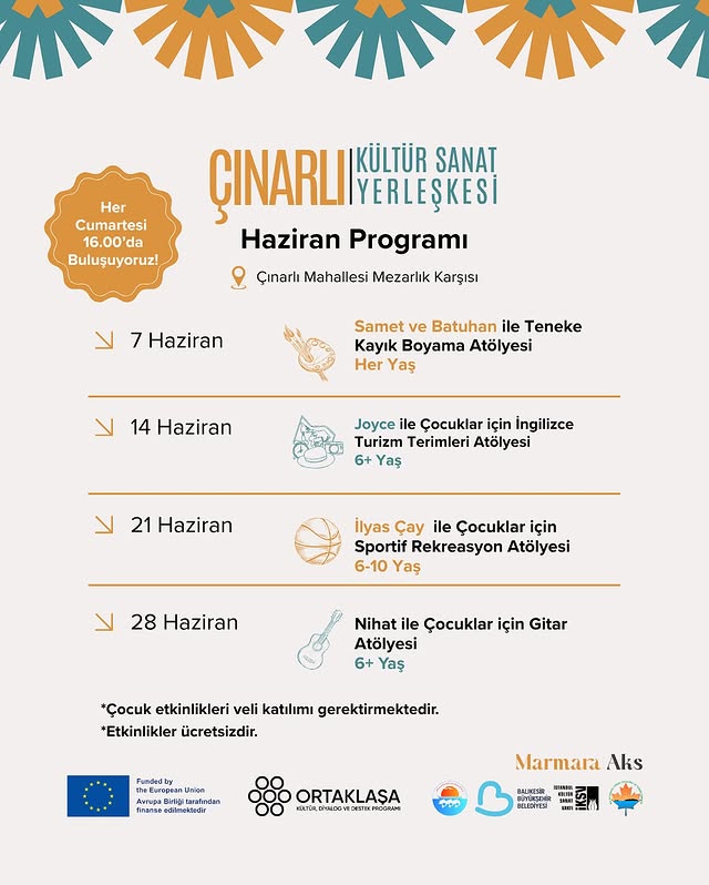 Çınarlı Kültür Sanat Yerleşkesi Haziran Programı Açıklandı