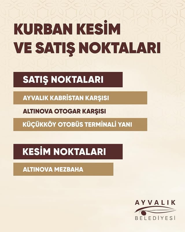 Ayvalık Belediyesi Kurban Kesim ve Satış Noktaları Belirlendi