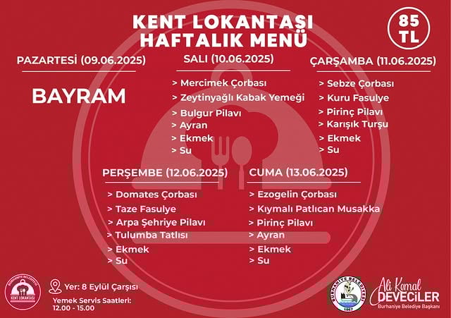 Burhaniye Belediyesi Kent Lokantası’ndan Haziran Menüsü Açıklandı