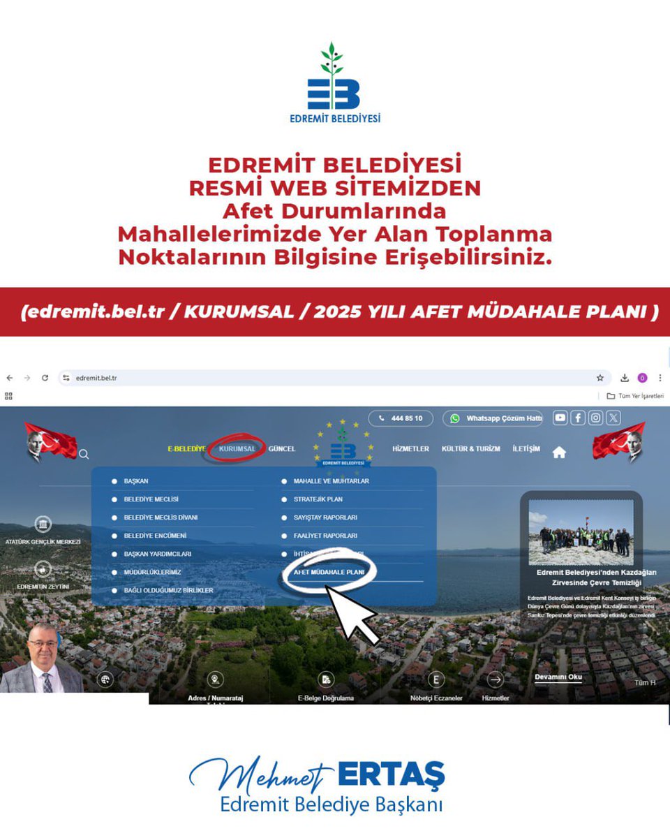 Edremit Belediyesi 2025 Afet Müdahale Planı Yayınlandı