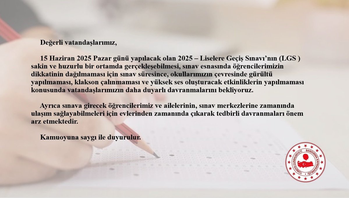 Bandırma Kaymakamlığı'ndan Öğrencilere Başarı Dileği