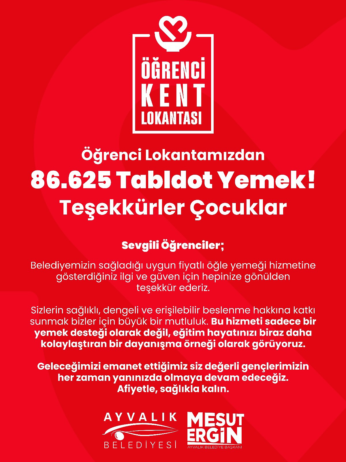 Ayvalık Belediyesi Öğrenci Lokantasında 86 Bin 625 Öğrenci Yemeği Servis Edildi