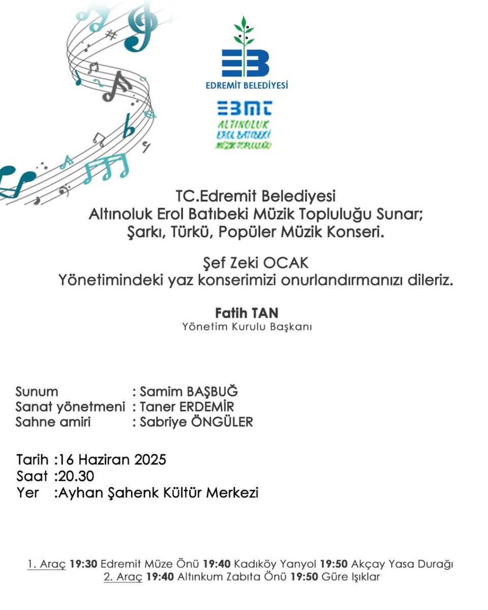 Edremit'te Ücretsiz Konser: Şarkı, Türkü ve Popüler Müzik Keyfi