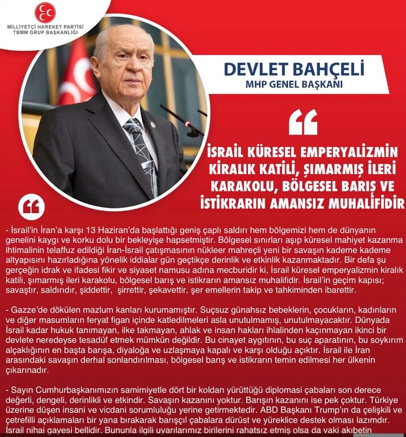 MHP'den İsrail'e Sert Eleştiri: Küresel Emperyalizmin Kiralık Katili