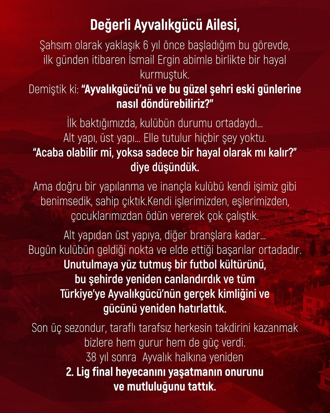 Mehmet Babayiğit'ten Ayvalıkgücü Açıklaması: 6 Yıllık Görev Dönemi Sona Erdi