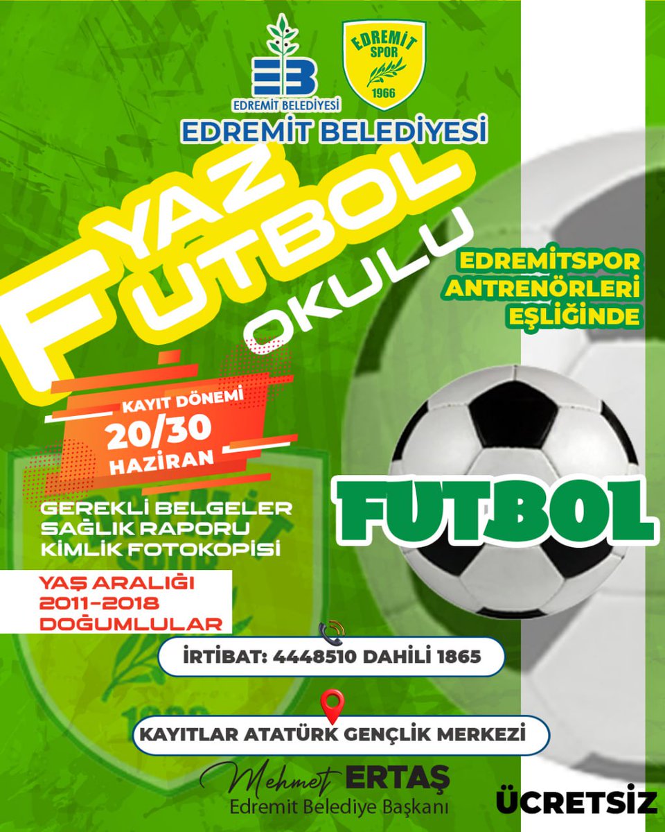 Edremit Belediyesi'nden Geleceğin Futbolcularına Ücretsiz Yaz Futbol Okulu