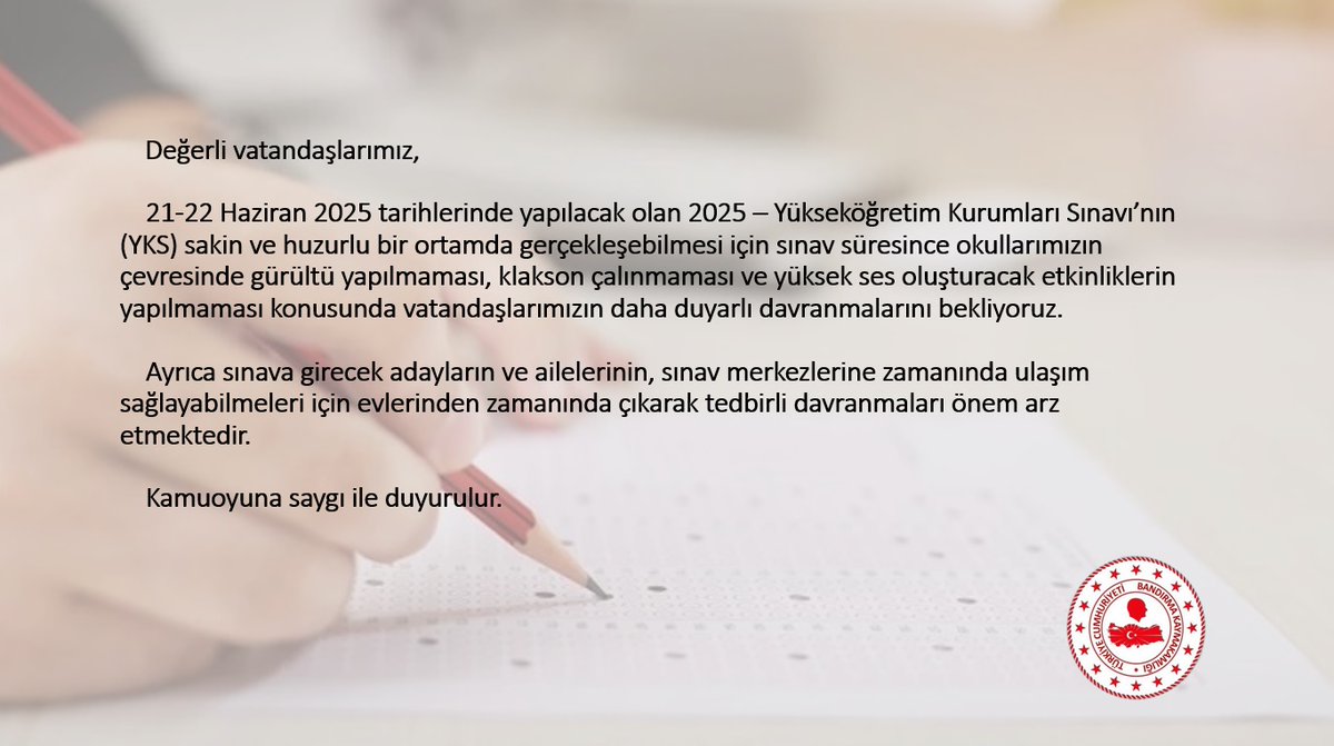 Bandırma Kaymakamlığı Sınav Dilekleri