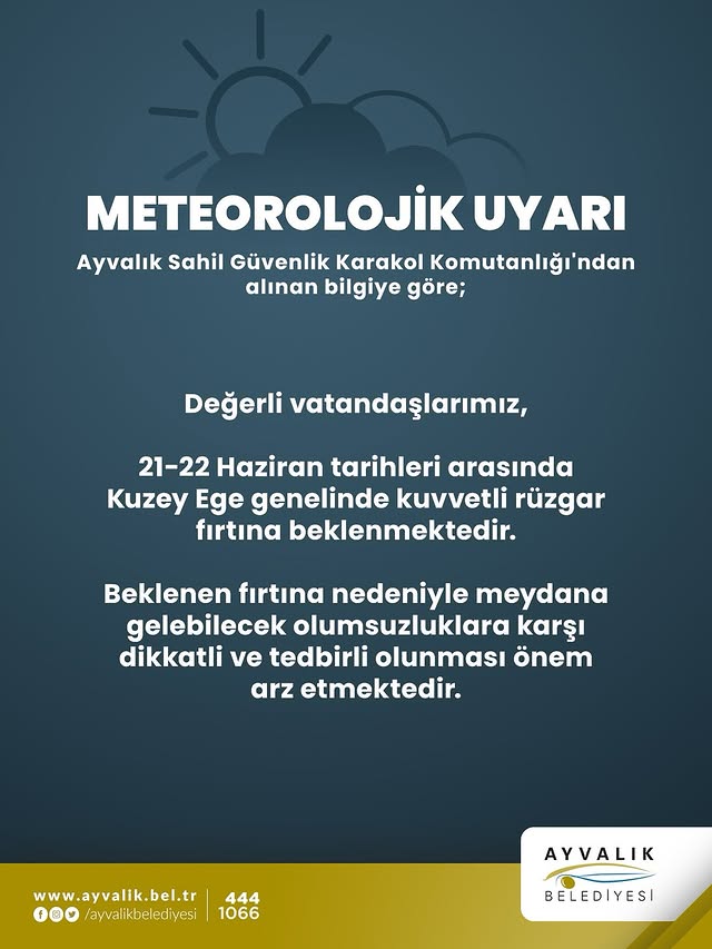 Ayvalık'ta Kuzey Ege'de Kuvvetli Rüzgar Fırtınası Uyarısı