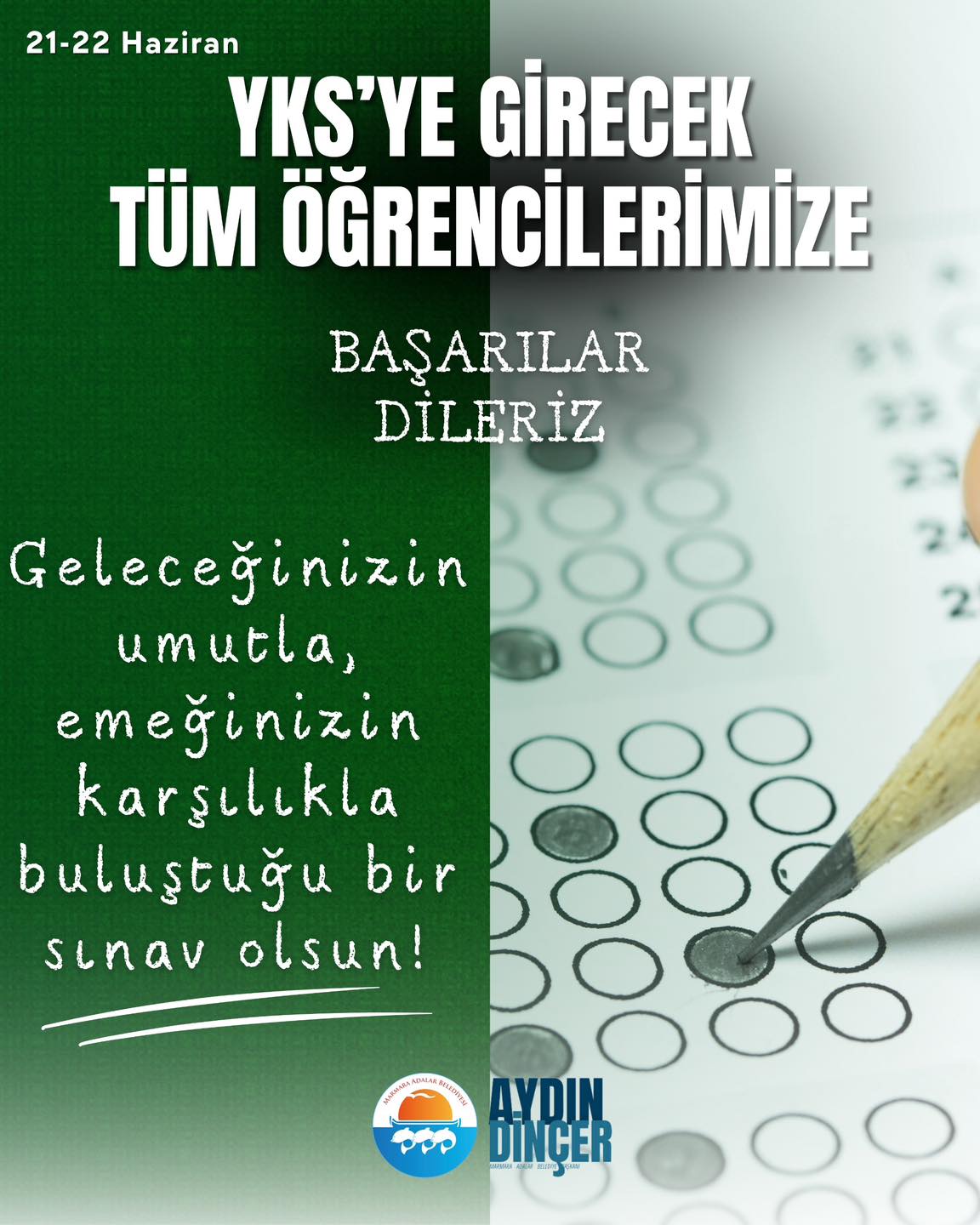 Marmara Adalar Belediyesi'nden Yükseköğretim Kurumları Sınavı İçin Öğrencilere Başarı Dilesi