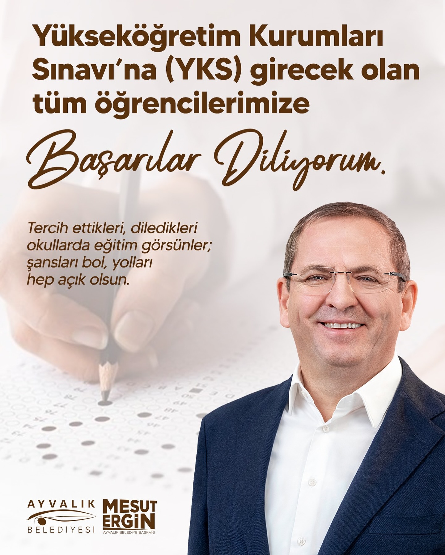 Ayvalık Belediye Başkanı'ndan YKS Sınavına Girecek Öğrencilere Başarı Dileği