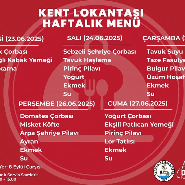 Burhaniye Belediyesi Kent Lokantası'nın Haziran Menüsü Açıklandı