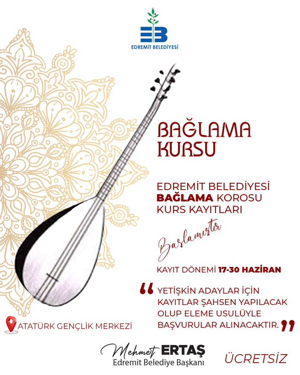 Edremit Belediyesi'nden Ücretsiz Kurslar: Keman, Bağlama ve Dans İmkanı