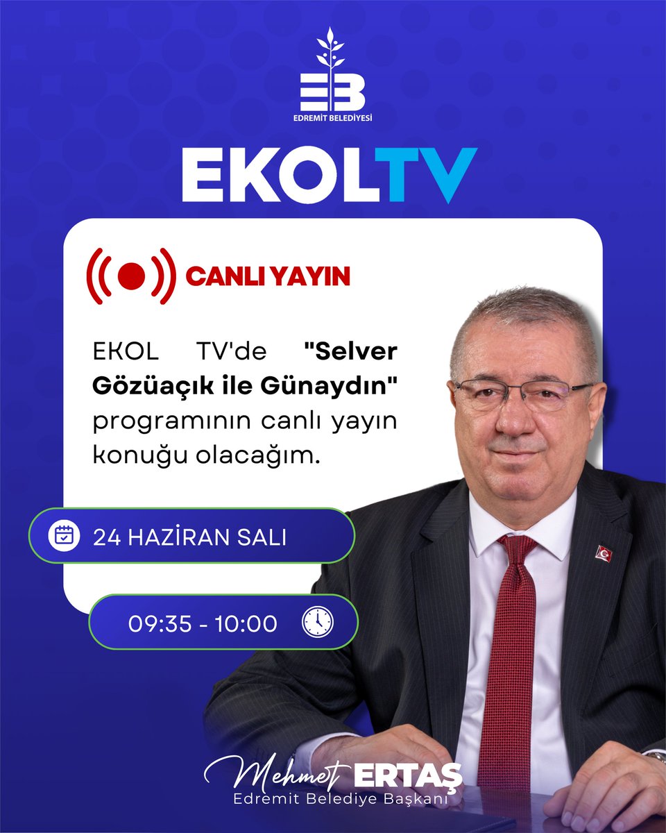 Edremit Belediye Başkanı Mehmet Ertaş, Ekol TV'de Günaydın Programına Katılıyor