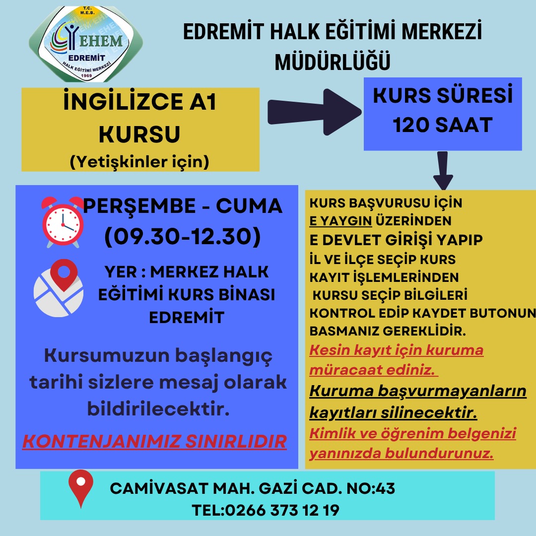 Edremit Halk Eğitimi Merkezi'nde Yeni Kurs Dönemi Başlıyor