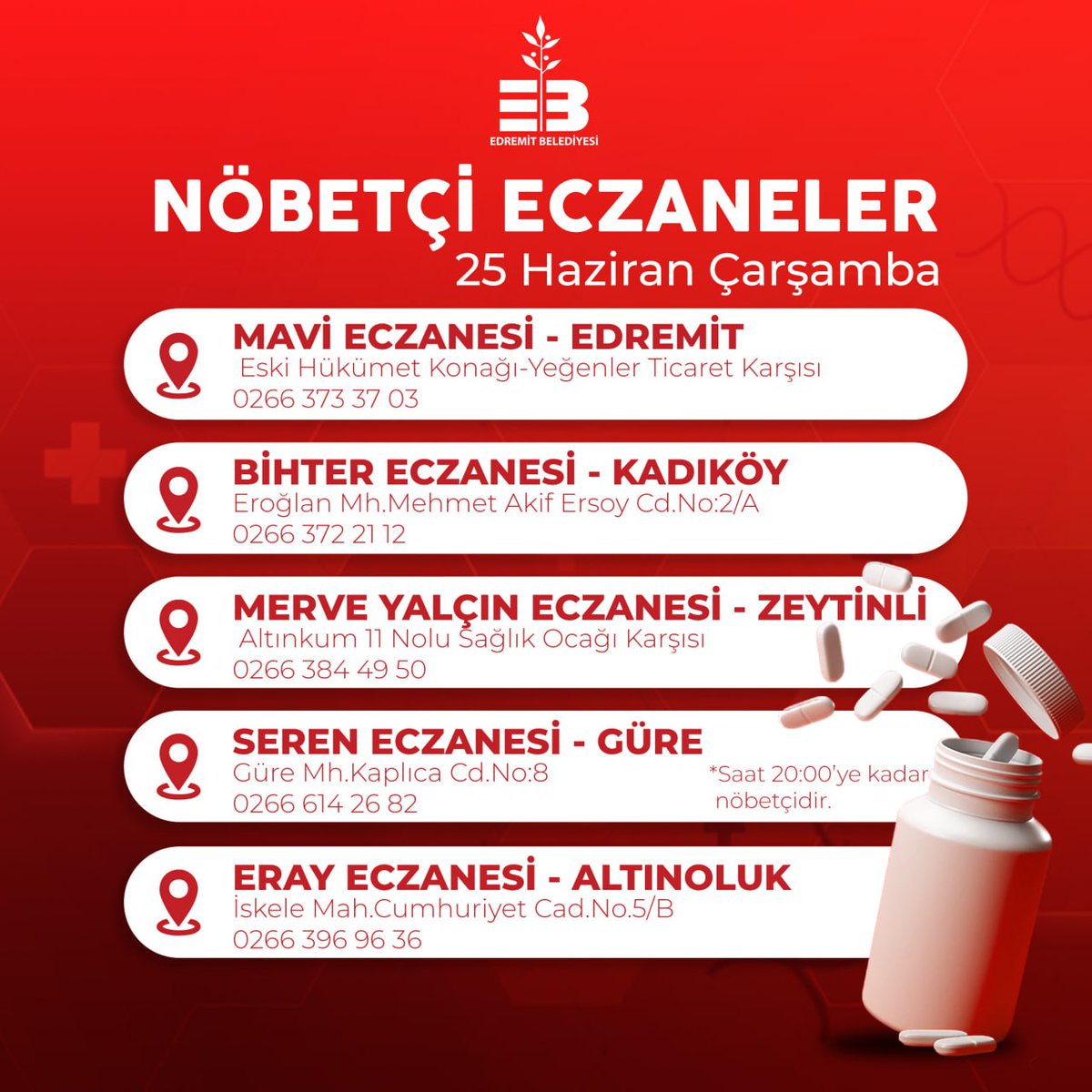 Edremit'te Nöbetçi Eczaneler Belirlendi