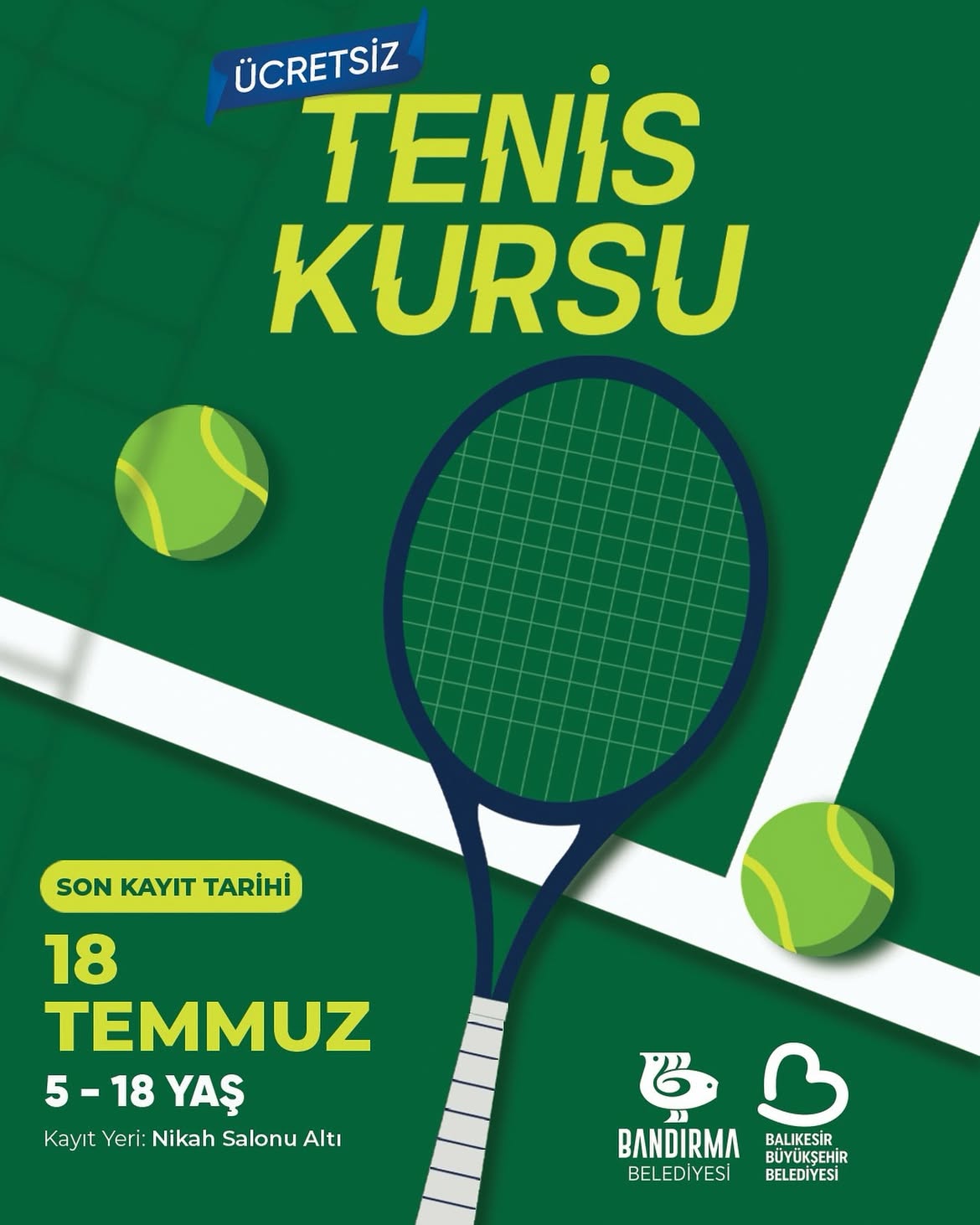 Bandırma Belediyesi'nden Ücretsiz Tenis Kursu Fırsatı