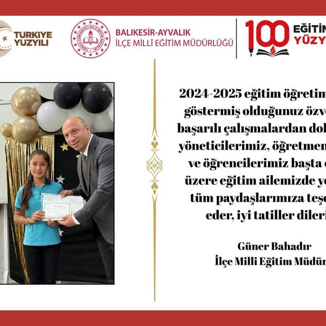 Ayvalık İlçe Milli Eğitim Müdürlüğü'nden Yıl Sonu Mesajı