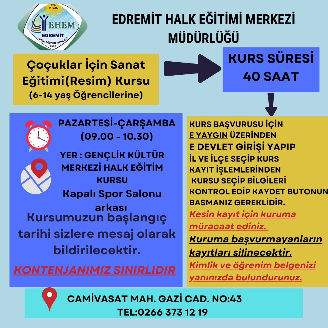 Edremit Halk Eğitimi Merkezi'nde Yeni Kurslar Başlıyor